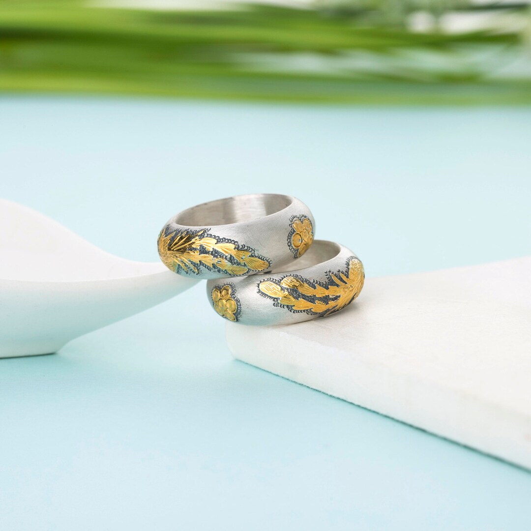 Korean Wedding Ring Set – Handmade Silver & 24K Gold Keymboo