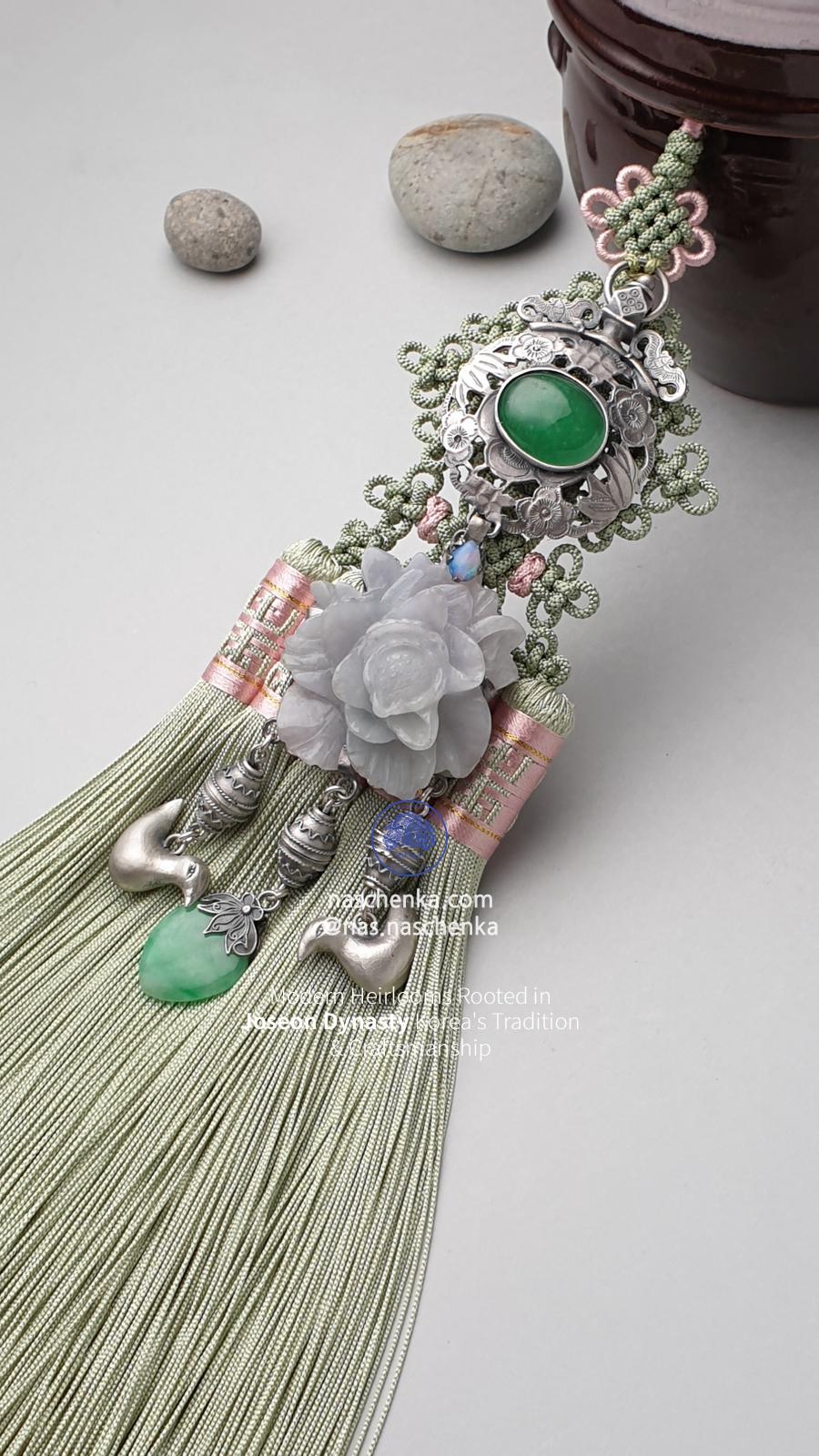 Real Silk Norigae Tassel | Korean Natural Jade Coral Hanbok