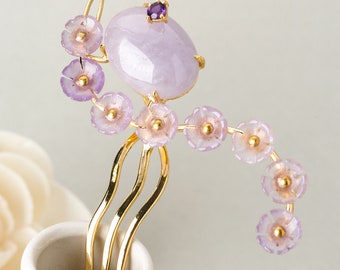 Seoul unique traditional purple jade korea hanbok hair stick binyeo silver flower korea hair hanbok historical drama hair stick binyeo 뒤꽂이