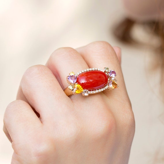 Natural Coral Gemstone 925 Sterling Silver/Gold Ring, Red Coral Ring For  Women | eBay
