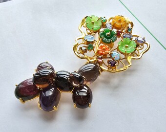 Natural Dark tourmaline flower big brooch pendant gift