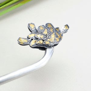 Silver bineyo Traditional Korean hanbok long handmade hair stick pins with silver Handcrafted Sterling Silver binyeo 비녀