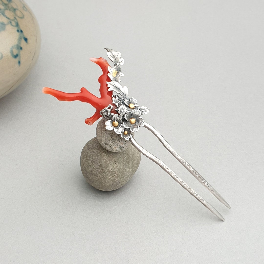 Traditional Korean Hair Pin , Decorative Hair Pins , Korean Hair Accessories , Korean Coral Hair