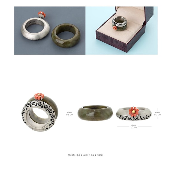 Handmade Sterling Silver Korean Natural Jade Ring, Coral Flower - Etsy