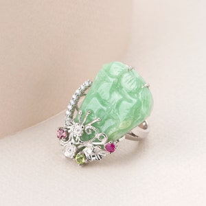 Sterling Silver Gemstone Ring – NASCHENKA Handmade Silver craft Korean Jewelry, Traditional Jade Coral Amber Design