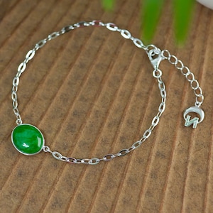 Bracciale in giada e argento, braccialetto in giada e argento, regalo in giada per lei, braccialetto in giada verde e argento, braccialetto a catena