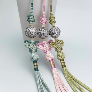 노리개 High quality Korean Traditional Handmade Triple Silk NASCHENKA Designed Tassel Silver Norigae /  Hanbok Accessory Ornament for Luck