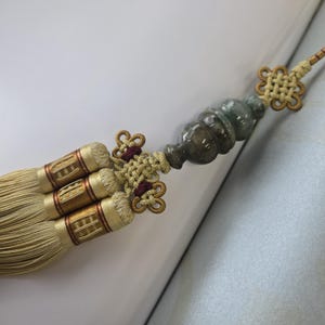 Double Jade Wealth 40 cm Norigae – Korean Traditional Silk Pendant for Prosperity Hanbok Accessory with Natural Jade Premium Silk NASCHENKA