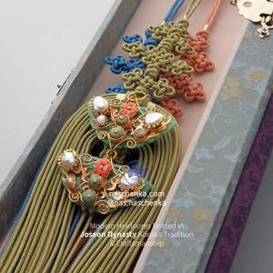 Silk Hanbok Norigae Ornament – Handmade Korean Knot Accessory Stone, Jade, Silk Tassel & Sterling Silver – NASCHENKA Traditional Gift