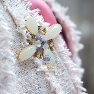 White cross brooch _ Dumortierite flower ,  authentic mystique topaz and opal - Cross brooch - Seoul Natural gemstone Silver Brooch pendant