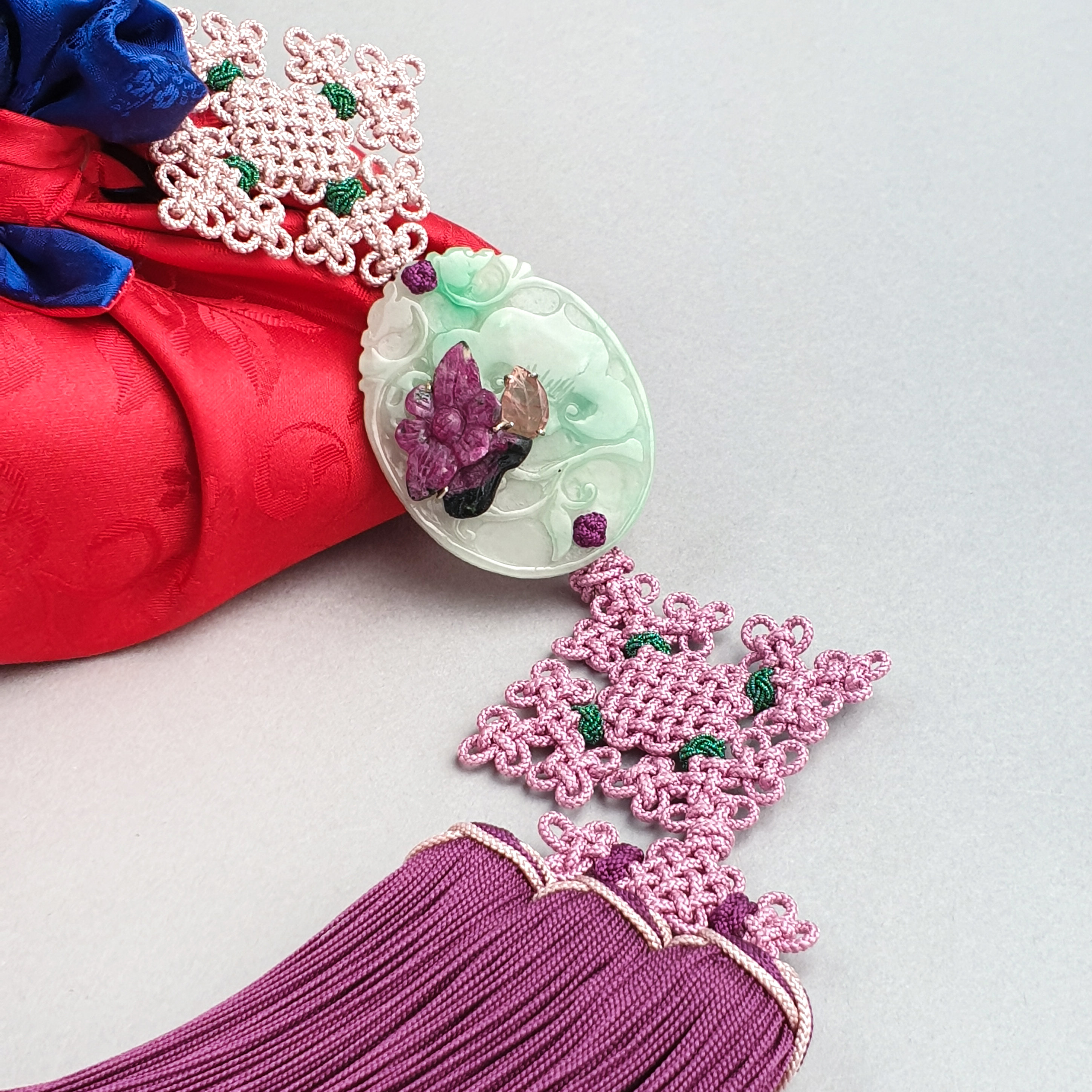 Ruby Zoisite Jade Hanbok Norigae, Korean Silk Tassel Ornament - Etsy