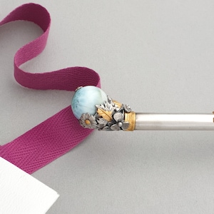 Larimar hair stick 비녀 Seoul NASCHENKA Traditional Korean hanbok long handmade hair stick pins with silver binyeo 비녀