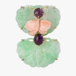 Gemstone Brooch Craft Fashion Jewelry Lovers Natural  jade coral amethyst  Silver Brooch pendantKorean fashion jewelry
