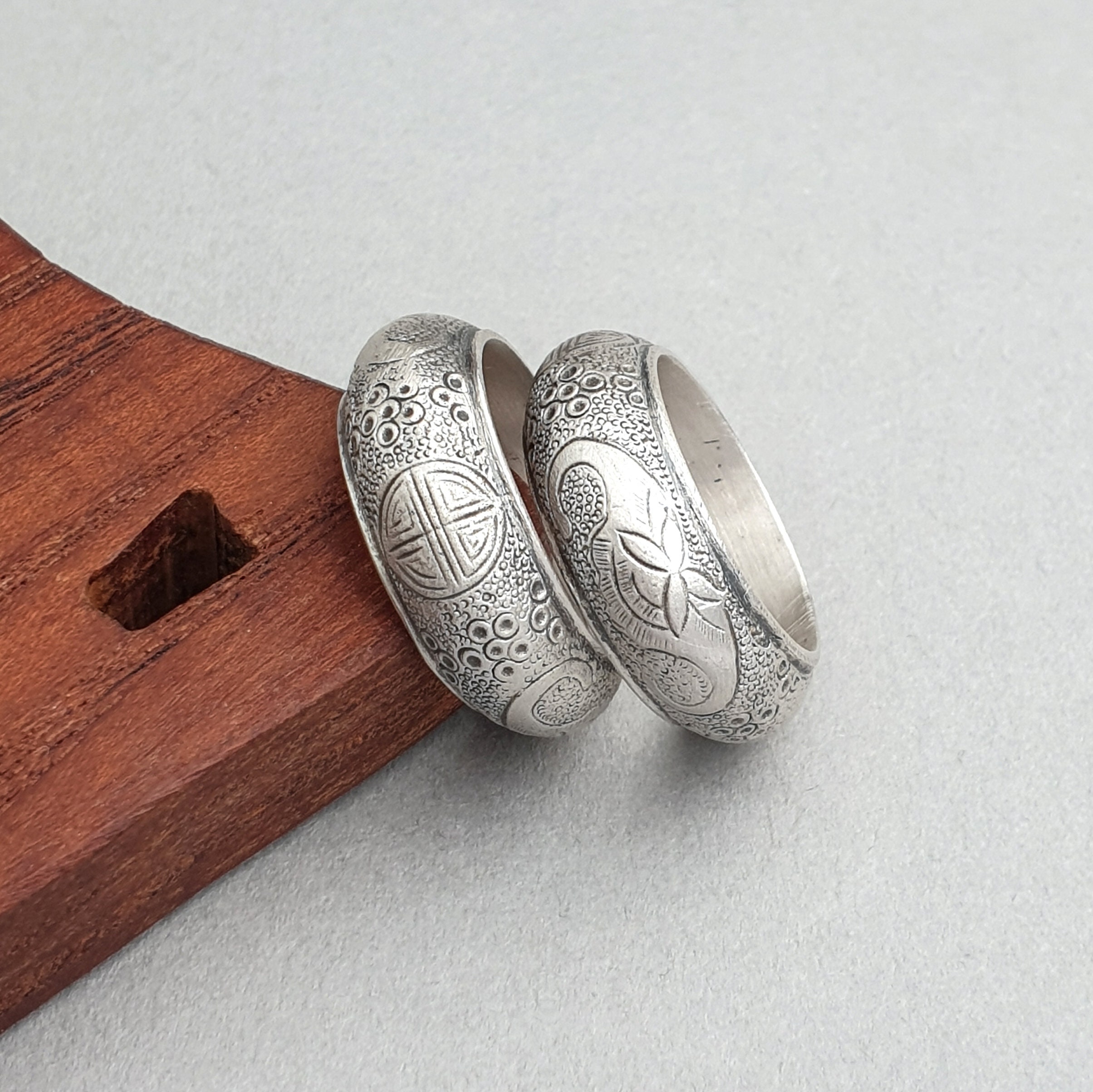 Handcrafted Sterling Silver Korean Twin Rings, Traditional Hanbok