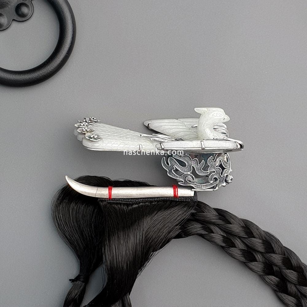 Jade Phoenix Cheopji – Sterling Silver Korean Hairpin, Hanbok Accessory ...