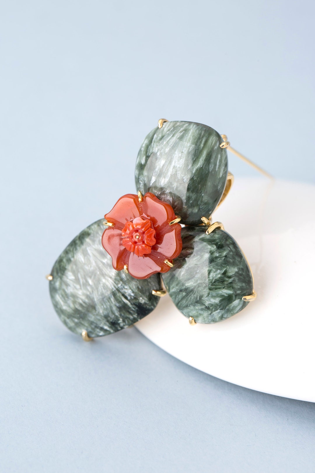 Seoul Natural Gemstone Silver Brooch, Traditional Korean Brooch, Modern ...