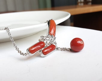 Natural red coral necklace silver