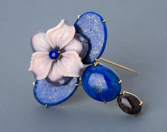 blue lapis lazuli pendant brooch binyeo NASCHENKA  korea designer pendant brooch  Korea hanbok gemstones  jewelry green jade korea jewelry