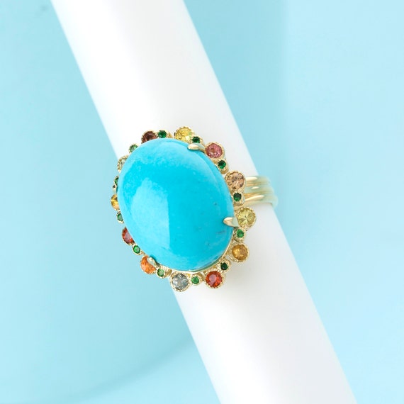 9K Rose Gold Green Turquoise Cabochon Solitaire Ring 9 K Size 6-3/4 (item  #1365361)