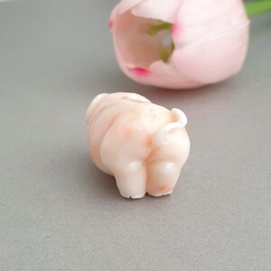 Peut inclure: Une petite figurine de cochon rose sculpt&eacute;e dans du corail. Le cochon est tourn&eacute; dos &agrave; la cam&eacute;ra, la queue enroul&eacute;e. La figurine est d&eacute;taill&eacute;e avec une surface textur&eacute;e et une queue blanche.