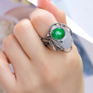 Sterling Silver Gemstone Ring – NASCHENKA Handmade Silver craft Korean Jewelry, Traditional Jade Coral Amber Design