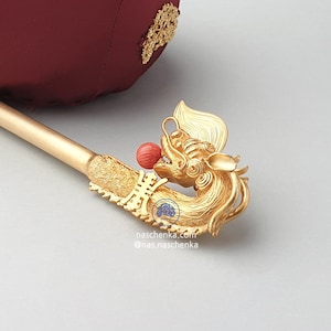 Royal Korea Binyeo - Genuine real handcraft Traditional Korean dragon 25 cm binyeo / hanbok hair pins with silver / Silver cradt binyeo 비녀