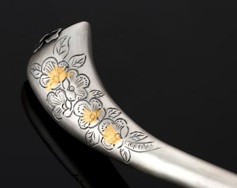 Korean hair Handcrafted Sterling Silver binyeo Seoul NASCHENKA Traditional Korean hanbok long handmade hair stick pins with silver binyeo 비녀