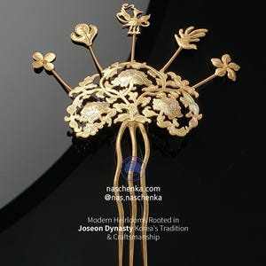 Handmade Korean Hairpin – Sterling Silver & Natural Gemstone Traditional Binyeo