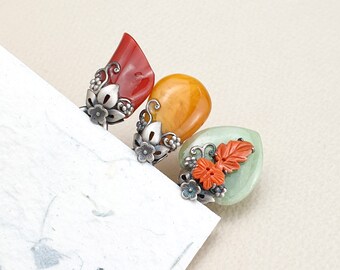 traditional Korean accessories Joseon hairpin Korean hair pin , Traditional Korean Hair , Natural yellow coral jade hair hanbok stick silver