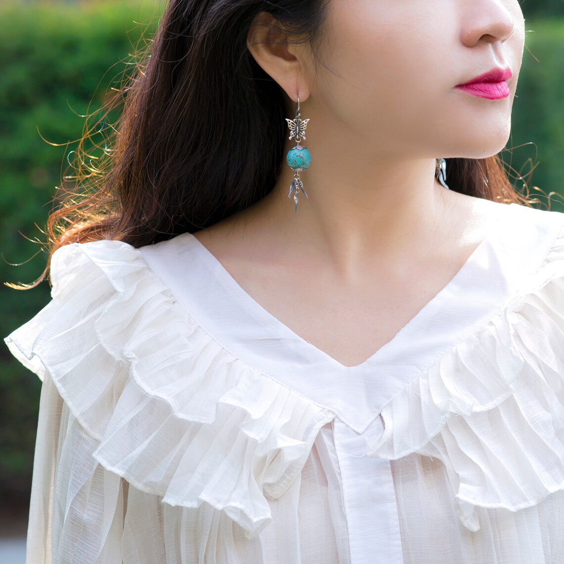 Korean drama earring sterling silver earring blue dangle Etsy