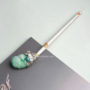 Korean hair binyeo Authentic South Korean Handcrafted 925 Silver Hairpin 비취 옥 비녀 natural jade Binyeo Korean hanbok accessories