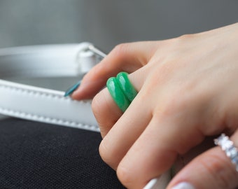 Green jade band rings set , Natural Jadeite Rings set , joseon ring, gift for her, jade ring , Korean hanbok rings set - NASCHENKA