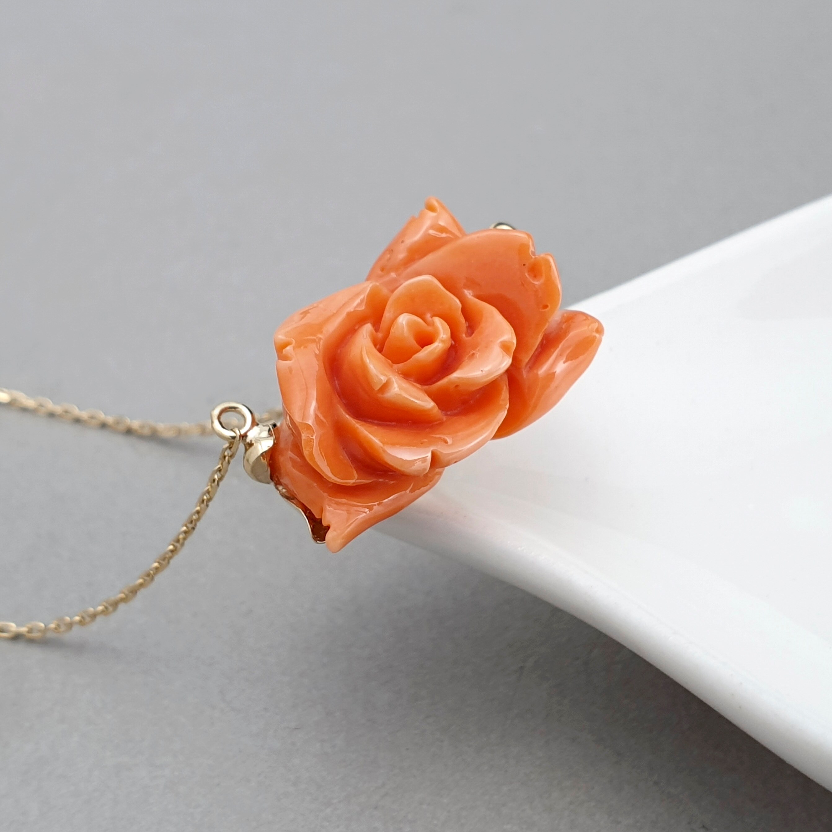 Seoul NASCHENKA Natural Rose Coral Necklace Gold Mothers Day