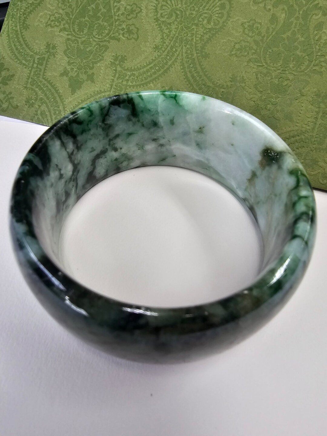 60 Mm Very Wide Big Green Jade Bangle 30 Mm , Green Jade Jadeite Bangle