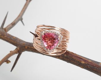 pink tourmaline Ring • 14k rose gold trilliant cut tourmaline ring • engagement gemstone gold ring • Best Gift • Anniversary Gift