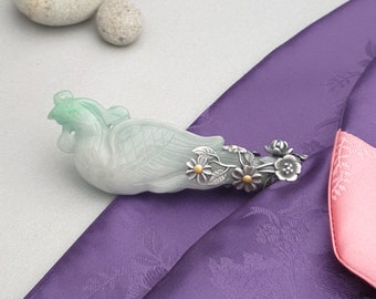 Seoul NASCHENKA Traditional Korean hanbok Jade Pheonix hair stick pins with silver binyeo 비녀Korean fashion jewelry