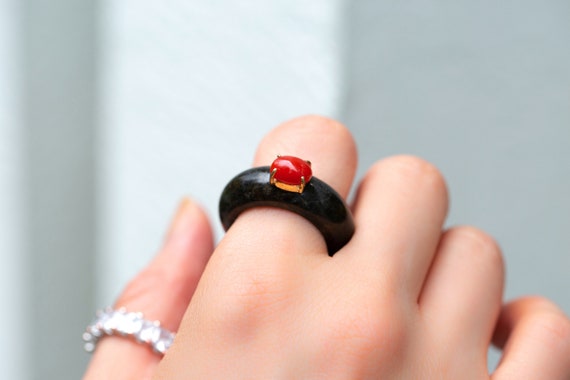 Seoul NASCHENKA Traditional Korean Hanbok Jade Band Ring With Coral and  Silver Rings Set Accessories Korean Jewelry for Women - Etsy