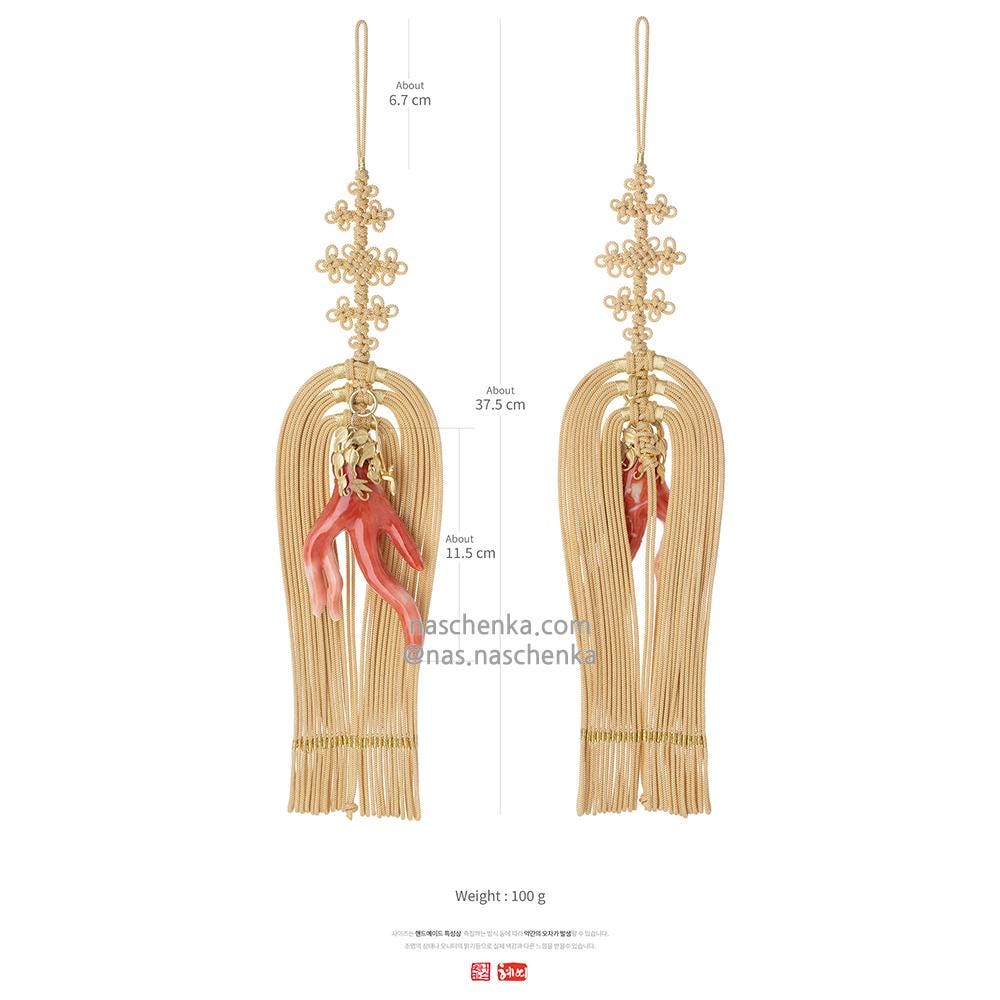 Real Silk Korean Norigae Tassel Ornament | Coral Buddha Hand