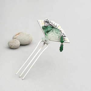 NASCHENKA Traditional Korean Jade hair accessories Joseon hair pin stick , Traditional Korean Hair jewelry, Traditional hair pin silver 뒤꽂이