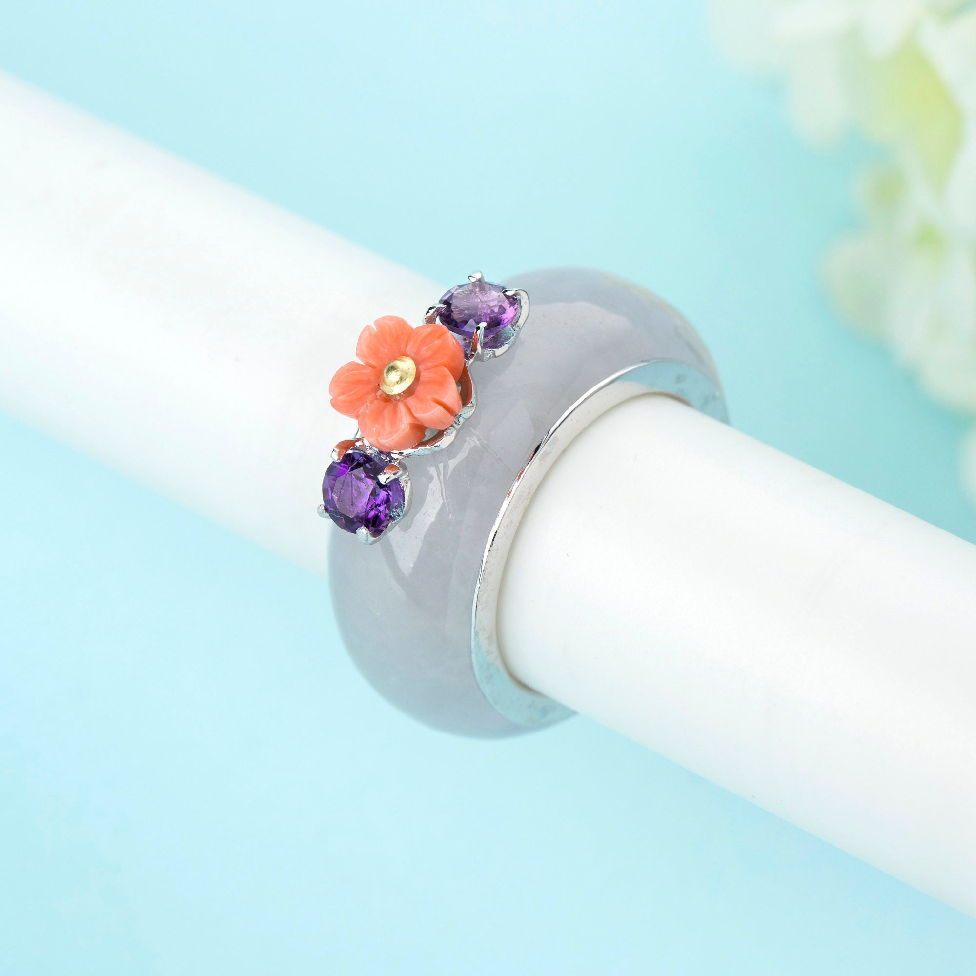 Purple Jade Ring Korea Hanbok Ring Lavender Jade Ringjade Etsy