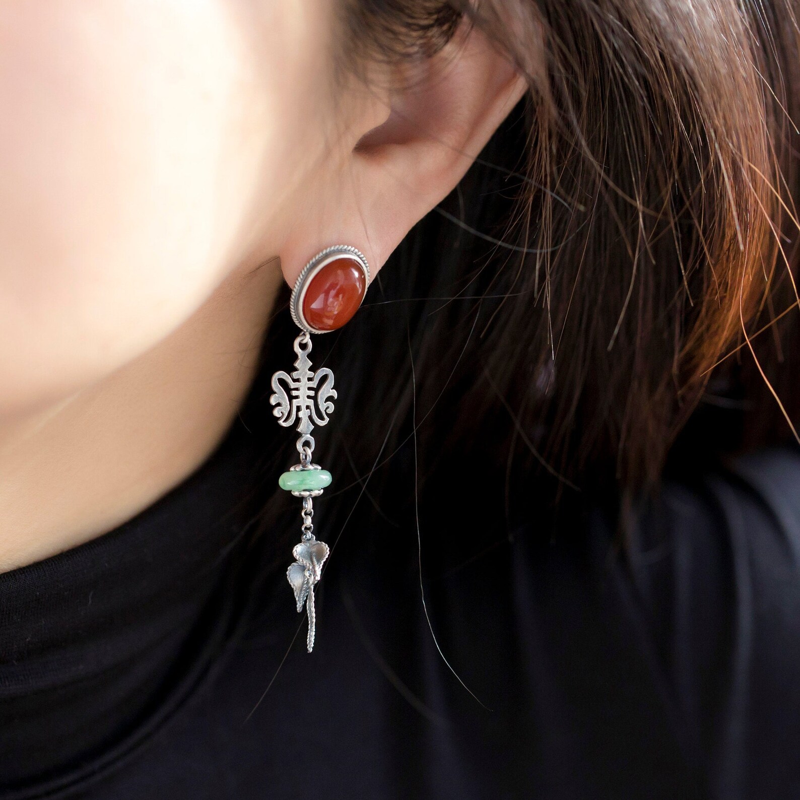 Korean drama earring jewelry korea silver agate earrings Korea Etsy