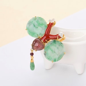 Seoul Natural gemstone Silver Brooch, Traditional Korean brooch, Modern Handmade Hanbok Accessory,