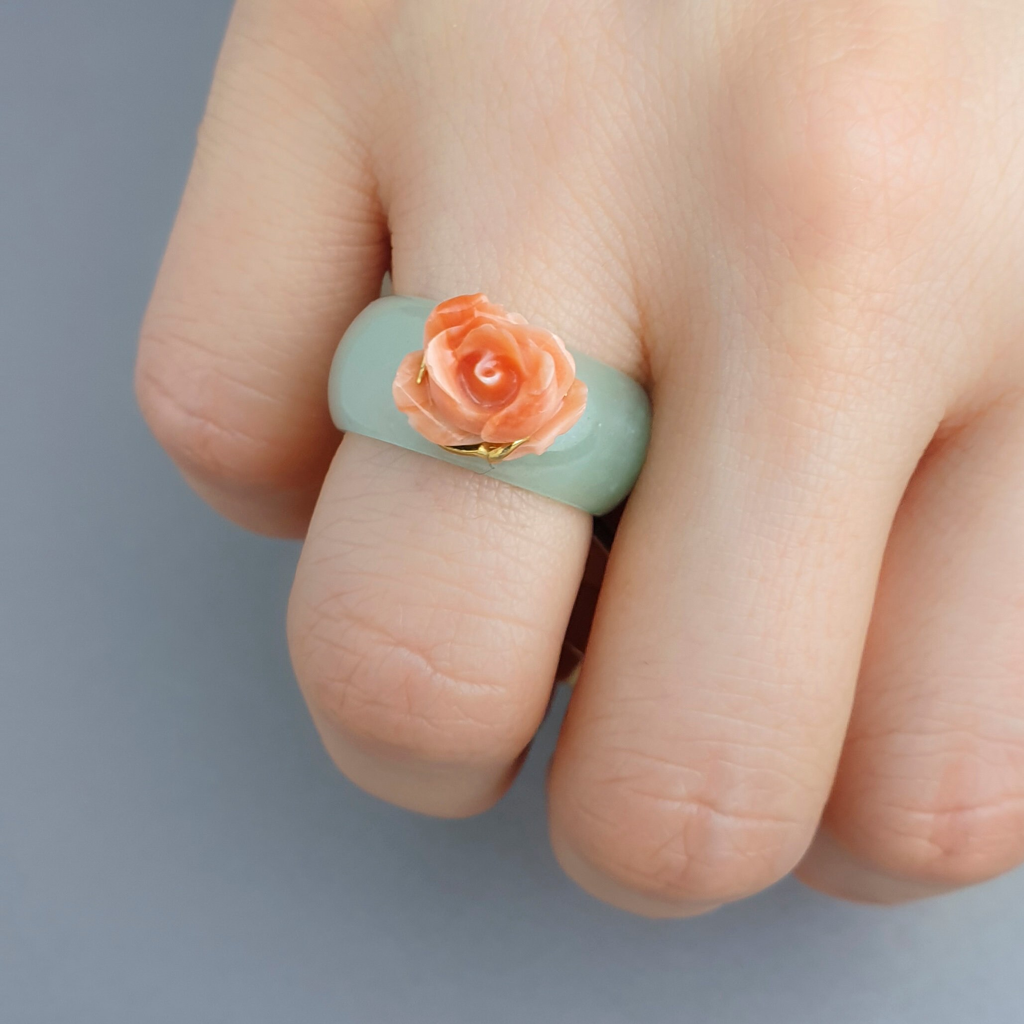 Jade With Gemstone Ring Jade Coral Ring for Woman Orange | Etsy