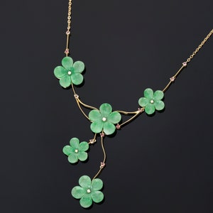 Seoul green jade necklace ,  gold jade necklace , jade necklace gold, flower jade necklace, jade necklace gold, genuine jade jewelry