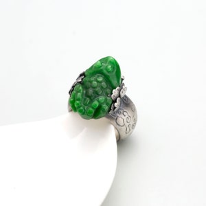 Sterling Silver Gemstone Ring – NASCHENKA Handmade Silver craft Korean Jewelry, Traditional Jade Coral Amber Design