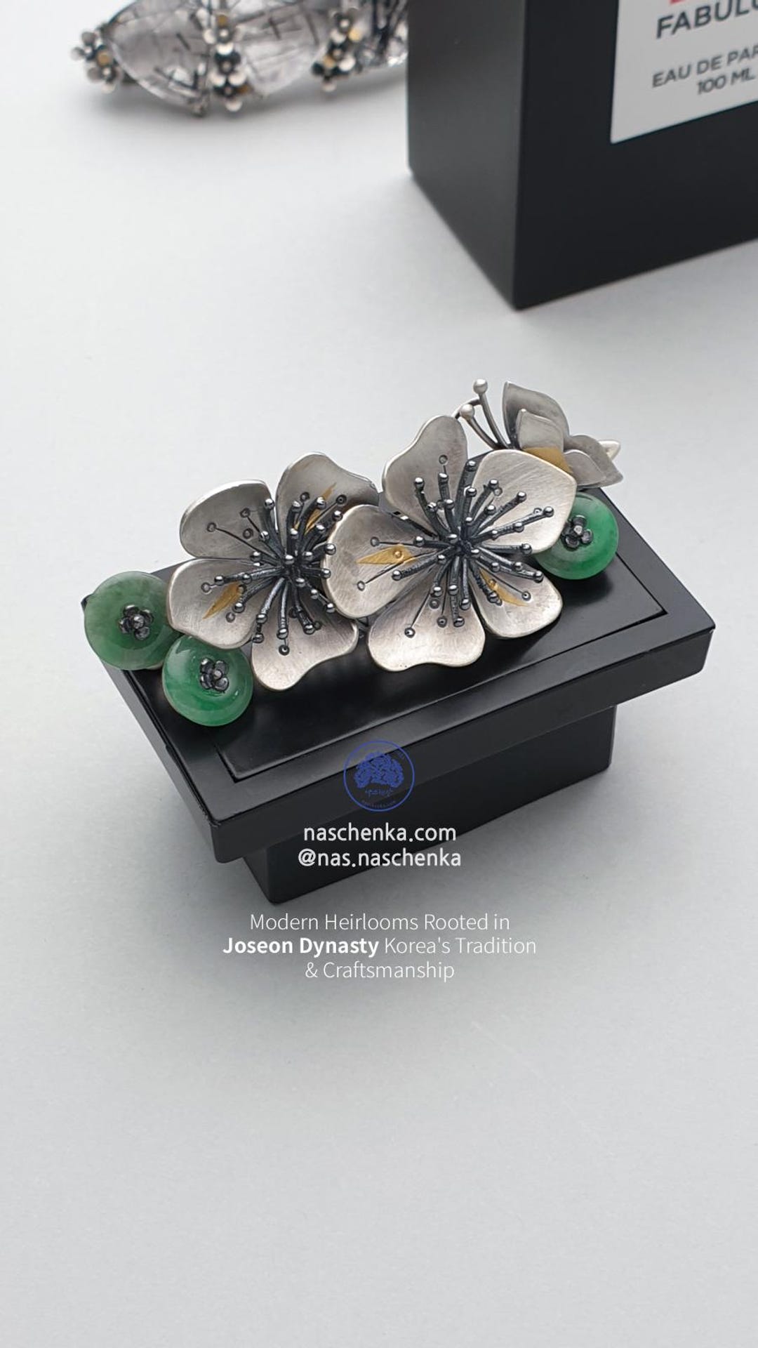 Hanbok Hair Clip Sterling Silver Flower Hair Clip With Natural