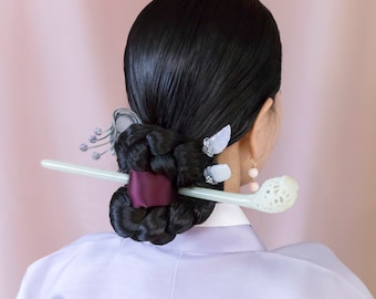 Seoul NASCHENKA Traditional Korean hanbok long handmade hair stick pins with silver binyeo 비녀Korean fashion jewelry