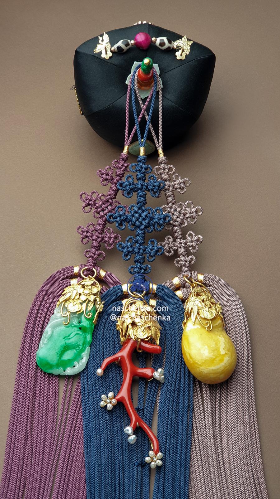 Royal Korea Norigae 대삼작 노리개 NASCHENKA / Jade Amber Coral norigae Silk By Silvercraft
