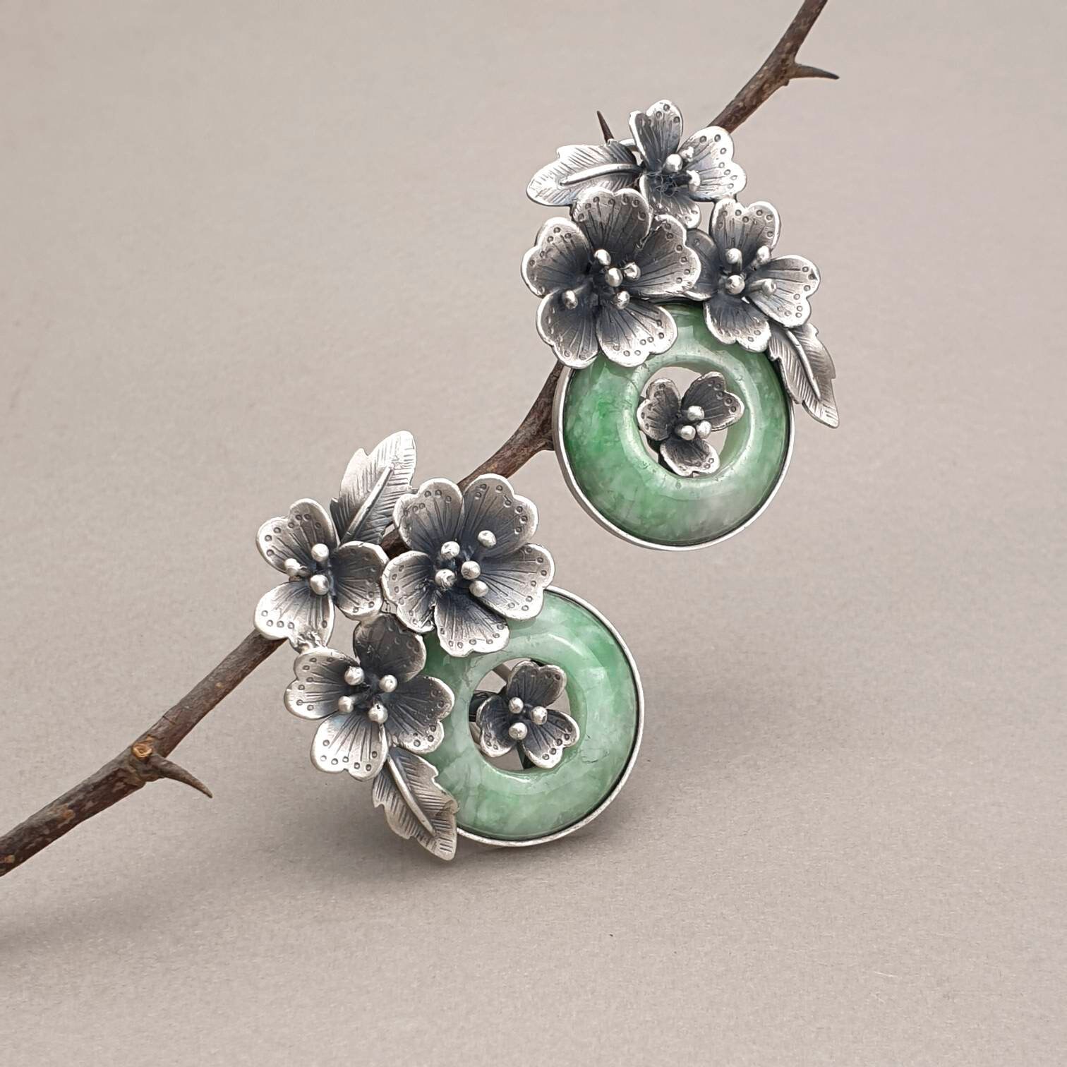 Jade stud earrings Korean earringsNASCHENKA Etsy