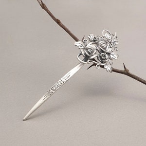 sterling silver hair stick pin kdrama, Korean hair stick with silver binyeo for hanbok, Korean jewelry, Korean hair stick, flower hair stick